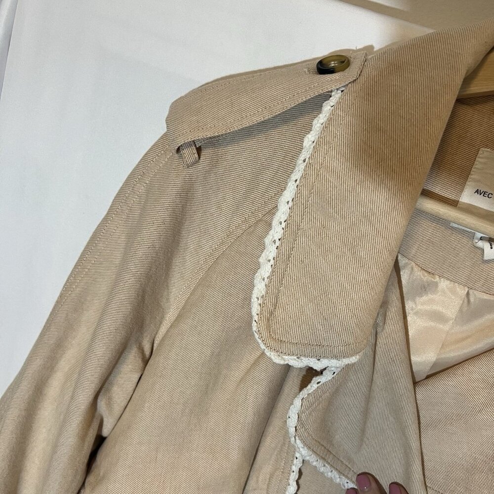 Avec Les Filles Anthropologie Rickrack Trench coat Beige Large Cotton Linen Lace - Picture 16 of 16